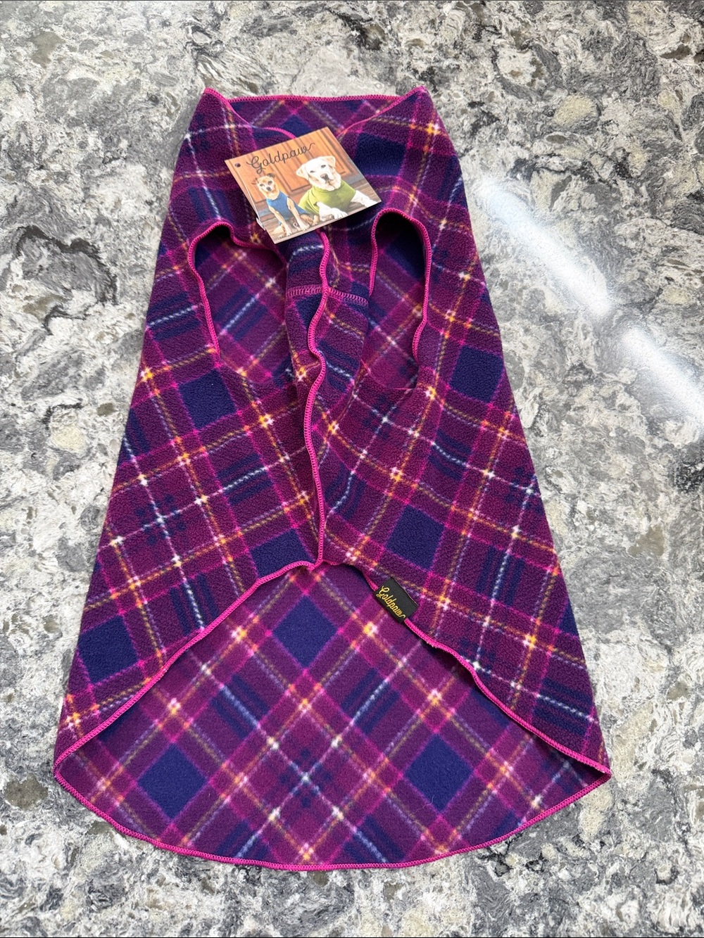 Pink & Navy Plaid Fleece Dog Coat size 16